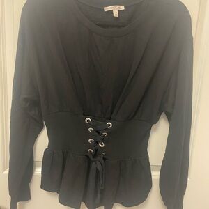 Express Black Peplum Tie Front Blouse